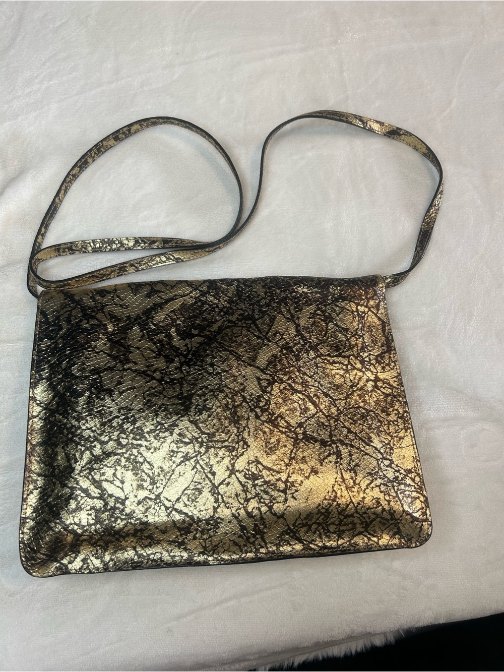 Furla Vintage leather Metallic Gold and Black Patterned Clutch/ Crossbody - Picture 3 of 16